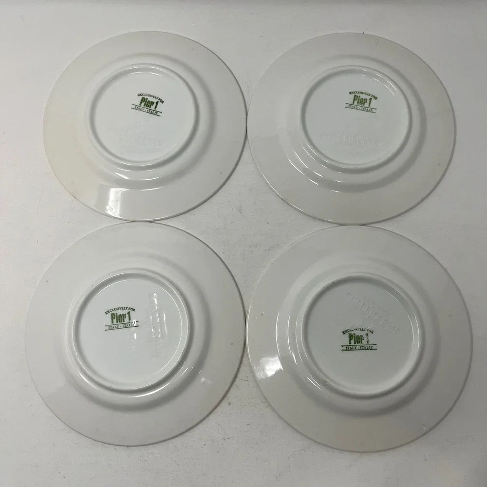 Pier 1 Versailles Salad Plates Set 4 Green Blue Leaf Italy Ceramica Quadrifoglio